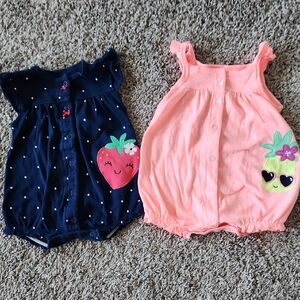 Carter's Navy & Coral Fruit Appliqué Baby One-Piece Rompers